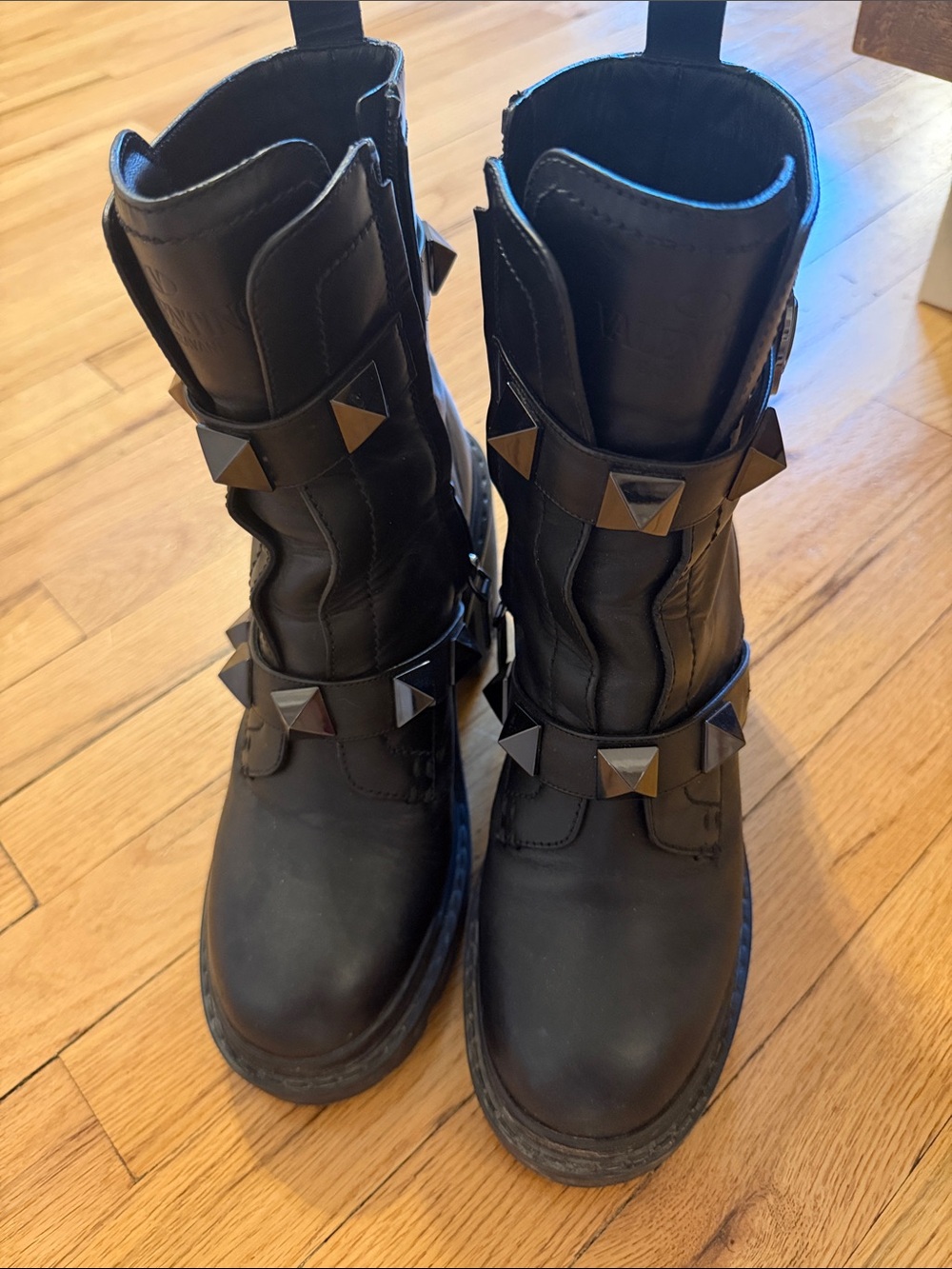 Valentino Garavani Black Leather Studded Ankle Boots